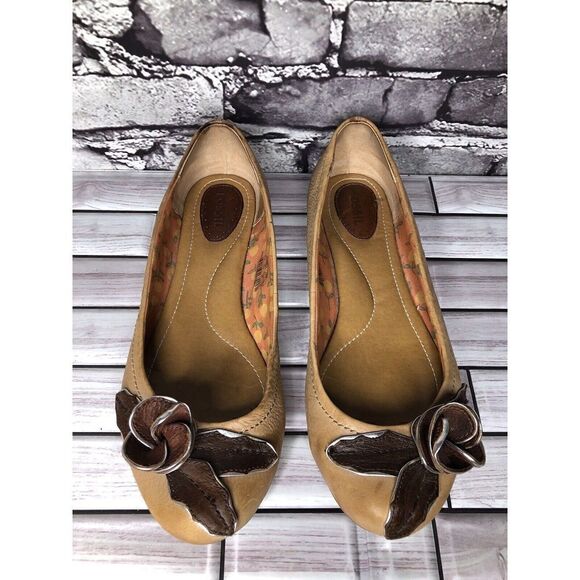 Fossil Brown Tan Leather Rose Floral Slip On Ballet Flats Shoes Women Sz 8.5M US - Picture 5 of 16